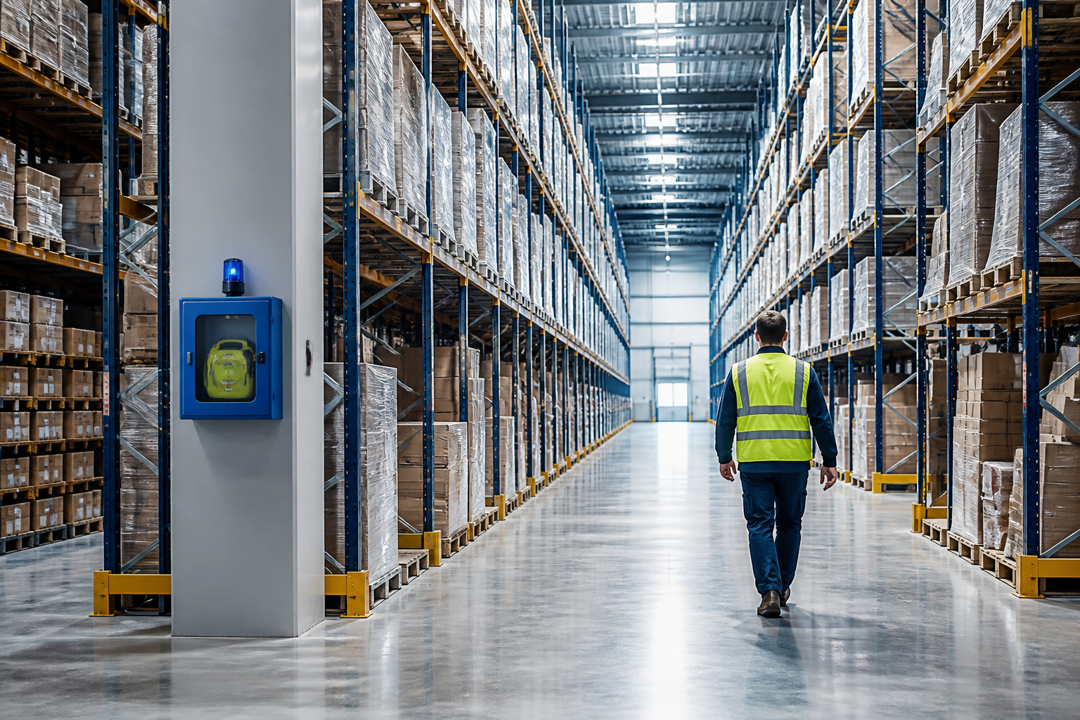 Industrial warehouse and distribution facility representing where AEDs are critical
